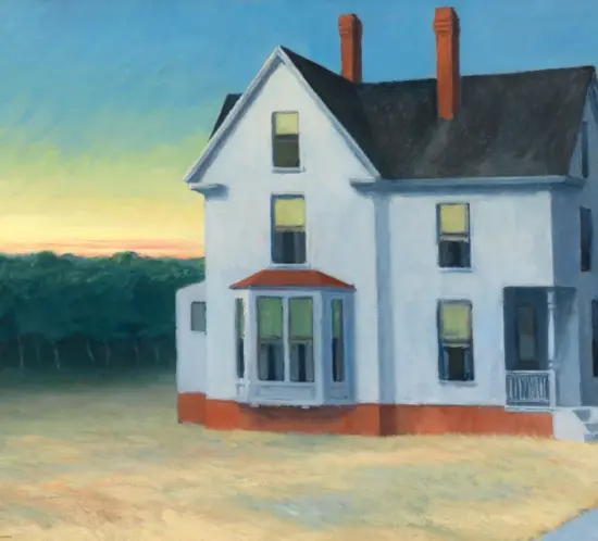Edward Hopper, Cape Cod Sunset, 1934: casa bianca isolata al tramonto, opera in mostra a Palazzo Blu, Pisa