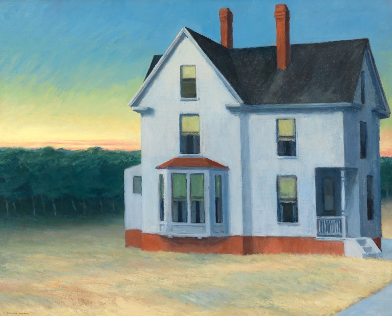Edward Hopper, Cape Cod Sunset, 1934: casa bianca isolata al tramonto, opera in mostra a Palazzo Blu, Pisa